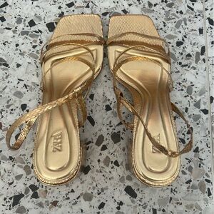 Zara Gold Strappy Heeled Sandals